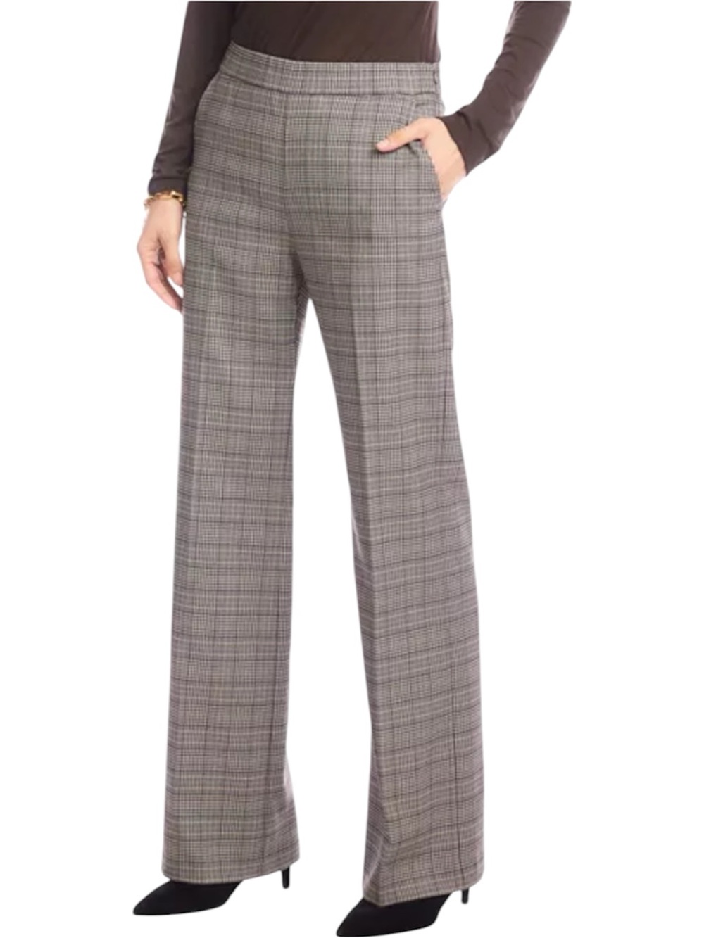 Karen Kane Gray Plaid Pull-On Wide Leg Pants Trousers SZ XL NWT